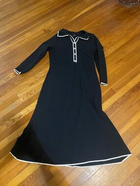 Eloquii Size 22/24 Black Maxi Dress White Trim Button Detail Long Sleeve